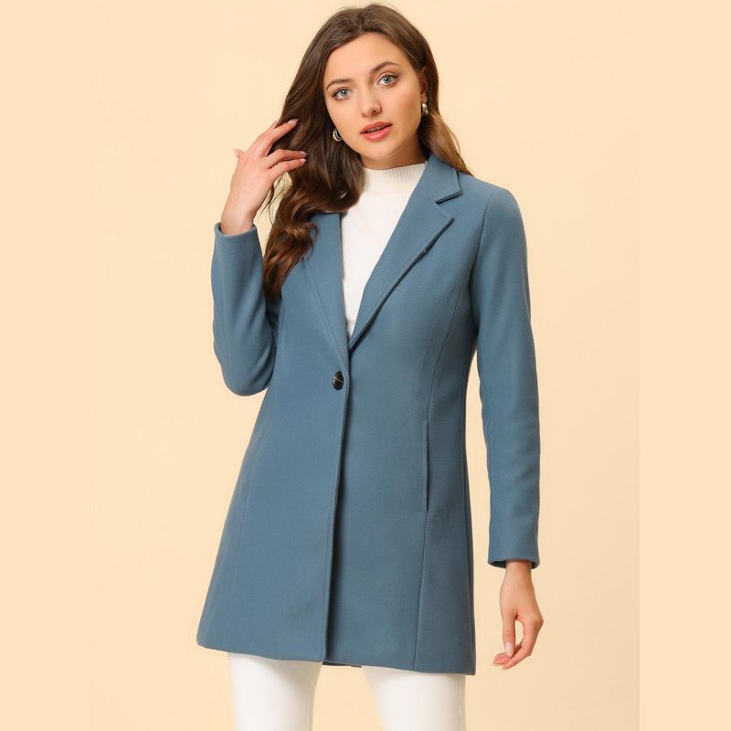 Allegra K Women's Regular Fit Notched Lapel Long Sleeve Buttoned Classic Coat, 2 of 7