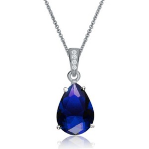Guili Sterling Silver White Gold Plated Pear Shape CZ Pendant Necklace in White, Green, Pink, Red, or Blue, Graceful & Timeless to Complete Your Look. - 1 of 4