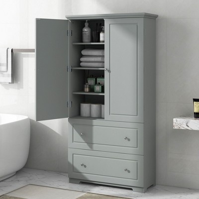 NicBex Freestanding Bathroom Storage Cabinet with 2 Drawers,Bathroom Floor Cabinet with Adjustable Shelves,MDF Bathroom Cabinet for Office,Grey