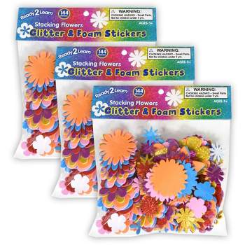 READY 2 LEARN™ Glitter and Foam Stickers - Stacking Flowers - 144 Per Pack - 3 Packs