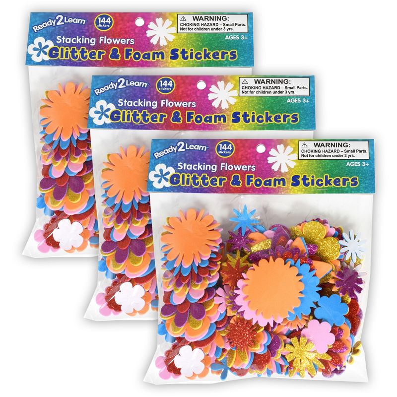 READY 2 LEARN™ Glitter and Foam Stickers - Stacking Flowers - 144 Per Pack - 3 Packs, 1 of 5