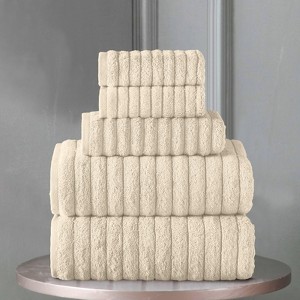 BAGOKIE 100% Turkish Cotton Corduroy Ribbed Bath Towels 6-Piece Set - 1 of 4