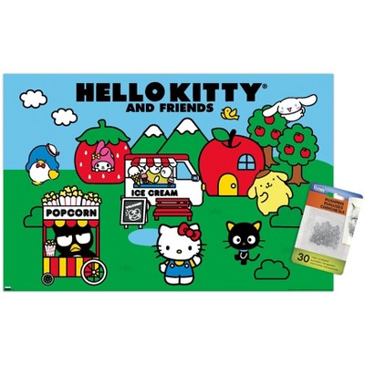 Trends International Hello Kitty and Friends - Field Unframed Wall Poster Print Clear Push Pins Bundle 14.725" x 22.375"