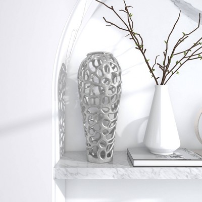 Elegant 19'' Silver Aluminum Bouquet Vase with Hole Design