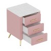 INFURNIC Nightstands Upholstered Wooden Nightstand with 3 Drawers Metal Legs Handles and Marbling Worktop for Bedroom, Pink, 16.3"*16.3"*21.8" - 2 of 4