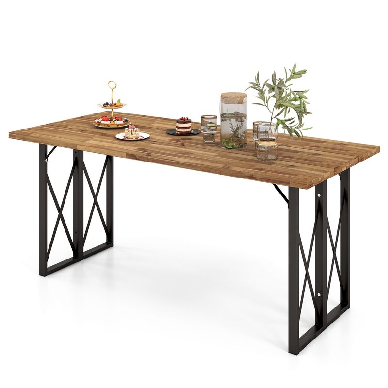 Costway 67'' Patio Rectangle Table Heavy-Duty Acacia Wood Dining Table with Umbrella Hole, 1 of 10