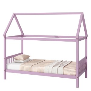 Fontoi Beds, Twin Size Bed, Wood Bed with Headboard for Girls and Boys, Pink, 41"*68.1"*79.1" - 1 of 4