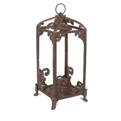 GG Collection Tall Brown Metal Acanthus Leaf Lantern.