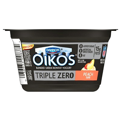 Dannon Oikos Triple Zero Peach Greek Yogurt, 5.3 Oz.