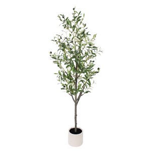 Tree City 5 Ft Artificial Olive Tree in White Planter–Faux Silk Olive Tree with Realistic Wood Trunk &Lifelike Fruits - 1 of 3