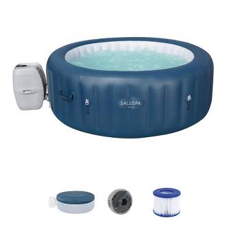 Bestway Milan SaluSpa Inflatable Round Outdoor Hot Tub with 140 Soothing AirJets, Insulating Cover, Pump, and Smartphone App Control