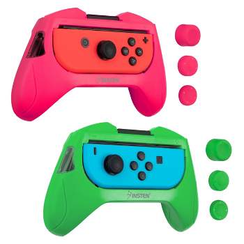 Insten 2 Pack Controller Grips Compatible with Nintendo Switch Joy-Con Controllers, Neon Pink, Neon Green