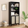 5 Shelf Bookshelf with Rattan Doors White Tall Bookcase Display Shelves for Home Office Bedroom - 2 of 4