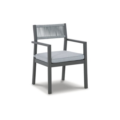 Gray Eucalyptus Outdoor Dining Arm Chairs with Cushions