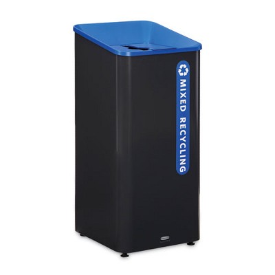 Rubbermaid Commercial Sustain Decorative Refuse with Recycling Lid, 23 gal, Metal/Plastic, Black/Blue