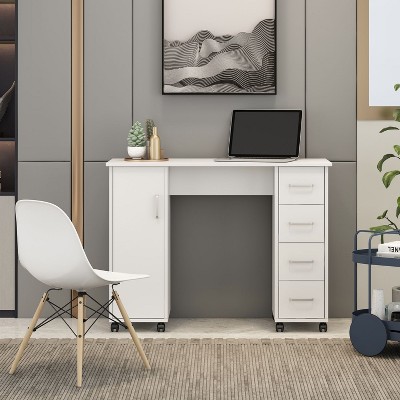 Wooden Study Table For Students Home Office Desks With Hutches Writing Desk With Drawers And Cabinet Wheeled Desks-The Pop Home