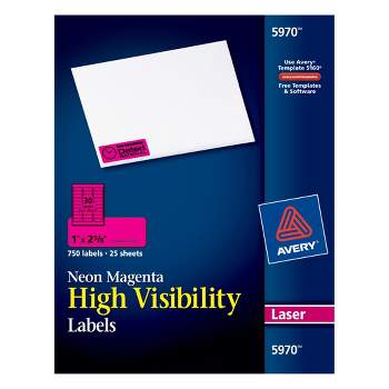 Avery® High-Visibility Labels, Permanent Adhesive, Neon Magenta, 1" x 2-5/8", 750 Labels
