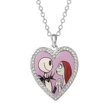 Disney The Nightmare Before Christmas Womens Jack and Sally Heart Pendant Necklace, 18''