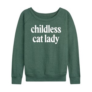 Women's - Instant Message - Childless Cat Lady Lightweight French Terry Wide Neck Long Sleeve Shirt - 1 of 4