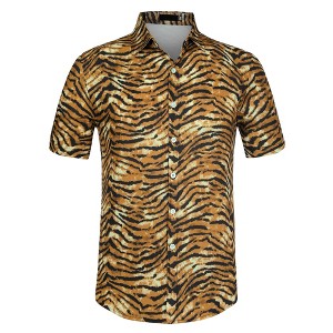 Lars Amadeus Men's Animal Print Short Sleeves Button Down Casual Summer Printed Shirts - 1 of 4