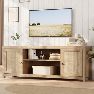 Homhougo TV Stand for 75 Inch TV, Rattan Entertainment Center with Storage, Wood TV & Media Console Brown - 1 of 4
