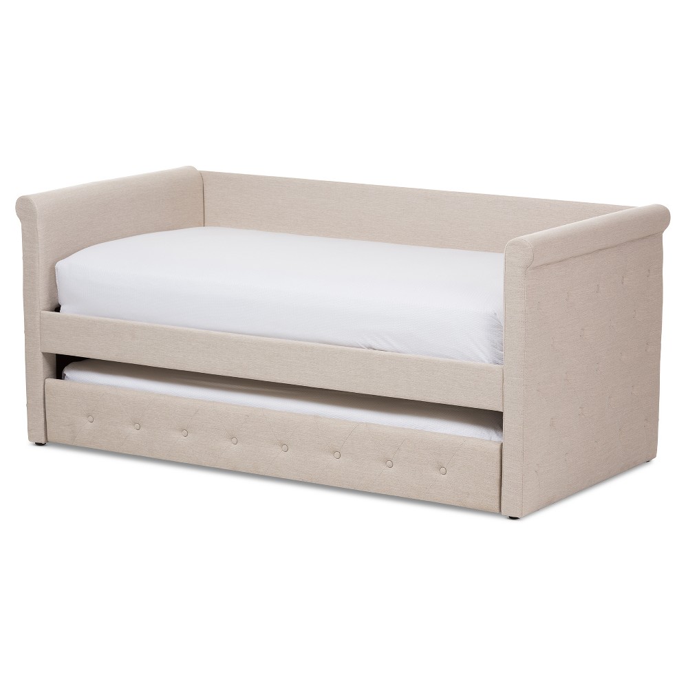 Photos - Bed Frame Twin Alena Modern and Contemporary Fabric Daybed with Trundle Light Beige
