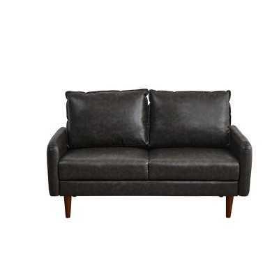 Modern Sofa Leather Couch with Wooden Legs for Living Room Office