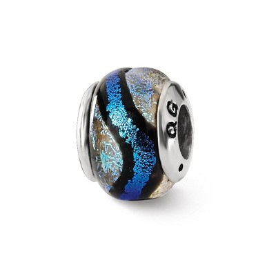 Black Bow Jewelry Blue Colored Dichroic Glass Sterling Silver Bead Charm