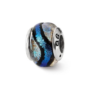 Black Bow Jewelry Blue Colored Dichroic Glass Sterling Silver Bead Charm - 1 of 3