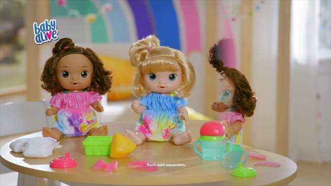 Baby Alive Fruity Sips Baby Doll - Brown Hair/Brown Eyes, 2 of 10, play video