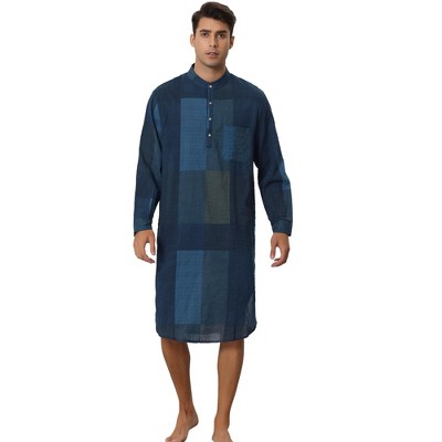 Lars Amadeus Men's Henley Collar Color Block Plaid Nightshirt