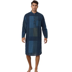 Lars Amadeus Men's Henley Collar Color Block Plaid Nightshirt - 1 of 4