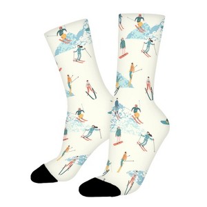 Skiers Ski Pattern Women Printed Crew Socks Funny Funky Socks Soft Polyester Novelty Gifts for Artists Men - 1 of 1
