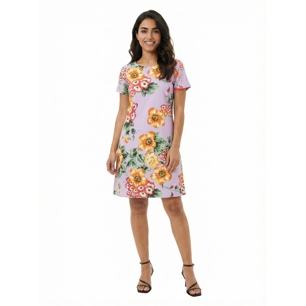 24seven Essential Petite Floral Short Sleeve Round Neck Mini Shift Dress