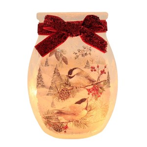 Stony Creek 4.0 Inch Winter Chickadees Small Pre-Lit Jar Christmas Lighted Glass Accent , Christmas Decor Chickadee Winter Scene (1PC) - 1 of 4