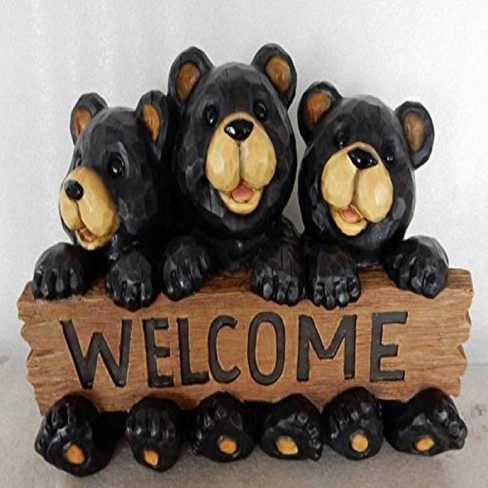 8 5 Polyresin Bear Family With Welcome Sign Outdoor Statue Black Hi Line Gift Target