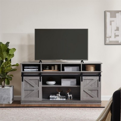 COMHOMA TV Stand Sliding Barn Door with Adjustable Shelves for TVs Up to 65"