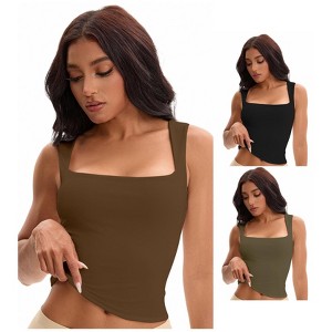 INSPIRE CHIC Women's 3 Pcs Square Neck Plain Back Sleeveless Tank Tops Basic Fitted Camisoles - 1 of 4