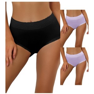 Allegra K Women's High-Waisted Lace Trim Tummy Control Full Coverage Briefs 3 Packs - 1 of 4