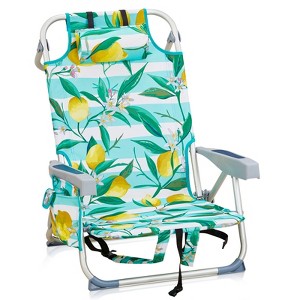 VisioGear Outdoor Portable Chairs, Folding Beach Chair with Side Pouches, Foldable Camping Chair with Headrest, Lemon Green, 24.8"*25.6"*32.28" - 1 of 4