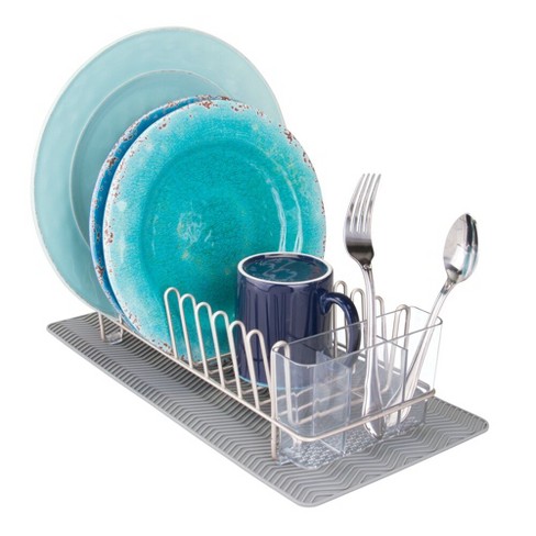 mDesign Steel Sink Dish Drying Rack/Dish Drainer Storage Organizer w/Wire  Drainer, Drying Mat for Kitchen Counter, Easy Drain/Dry Dishes, Plate