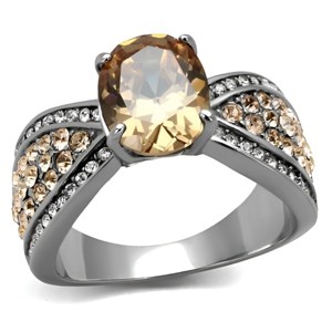 Slickblue  Women's Silver Oval Champagne CZ Pave Engagement Ring, Polished Stainless Steel, Sizes 5–10 - 1 of 4