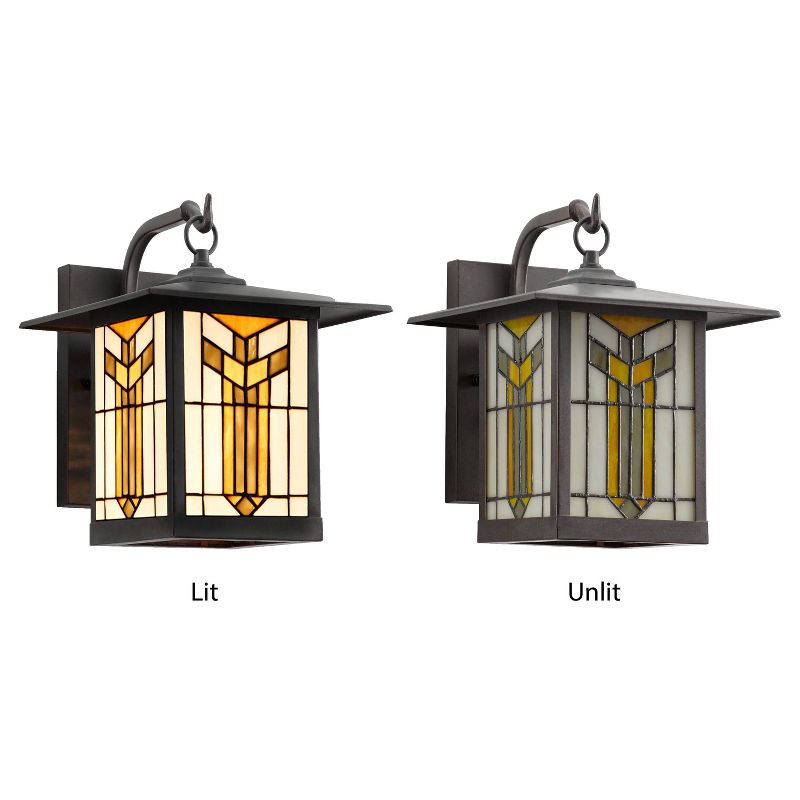 11.75&#34; 1-Light Prairie Craftsman Style Stained Glass Outdoor Lantern Wall Sconce Bronze - River of Goods, 5 of 10
