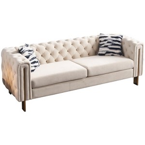 NicBex 84.25 Inch Velvet Tufted 2-Seat Sofa with 2 Throw Pillows for Living Room,Apartment,Bedroom - 1 of 4