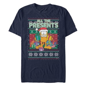 Men's Garfield Ugly Christmas Sweater Print All the Presents T-Shirt - 1 of 4