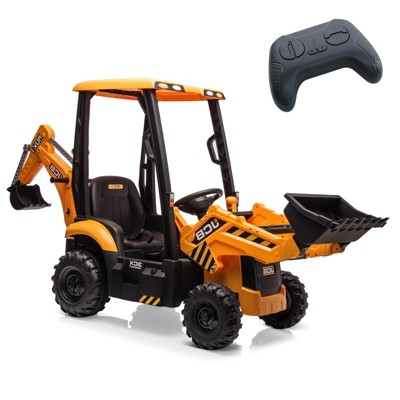 4 in 1 Ride on Excavator, 12V Licensed JCB Excavator Ride on Toy with Remote Control, Front Loader