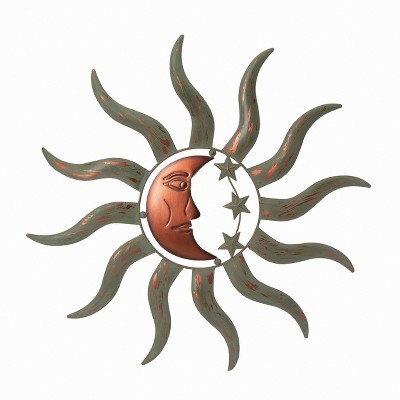 Transpac Metal 29" Silver Spring Sun Moon and Stars Wall Accent