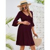 Women's Maternity Smocked 3/4 Sleeve Boho Dress V Neck Fall Casual Ruffle Flowy Midi Dress for Baby Shower Photoshoot - 2 of 4
