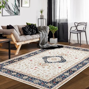 Washable Vintage Printed Rug Non Slip Low Pile Rug Soft Throw Floor Cover Foldable Indoor Carpet for Living Room Bedroom Playroom - 1 of 4