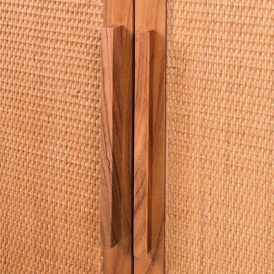 Delancey Boho-Modern Light Brown Rattan 2-Door Storage Cabinet